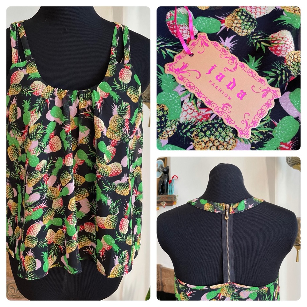 Tropical pineapple dressy tank top blouse NWT